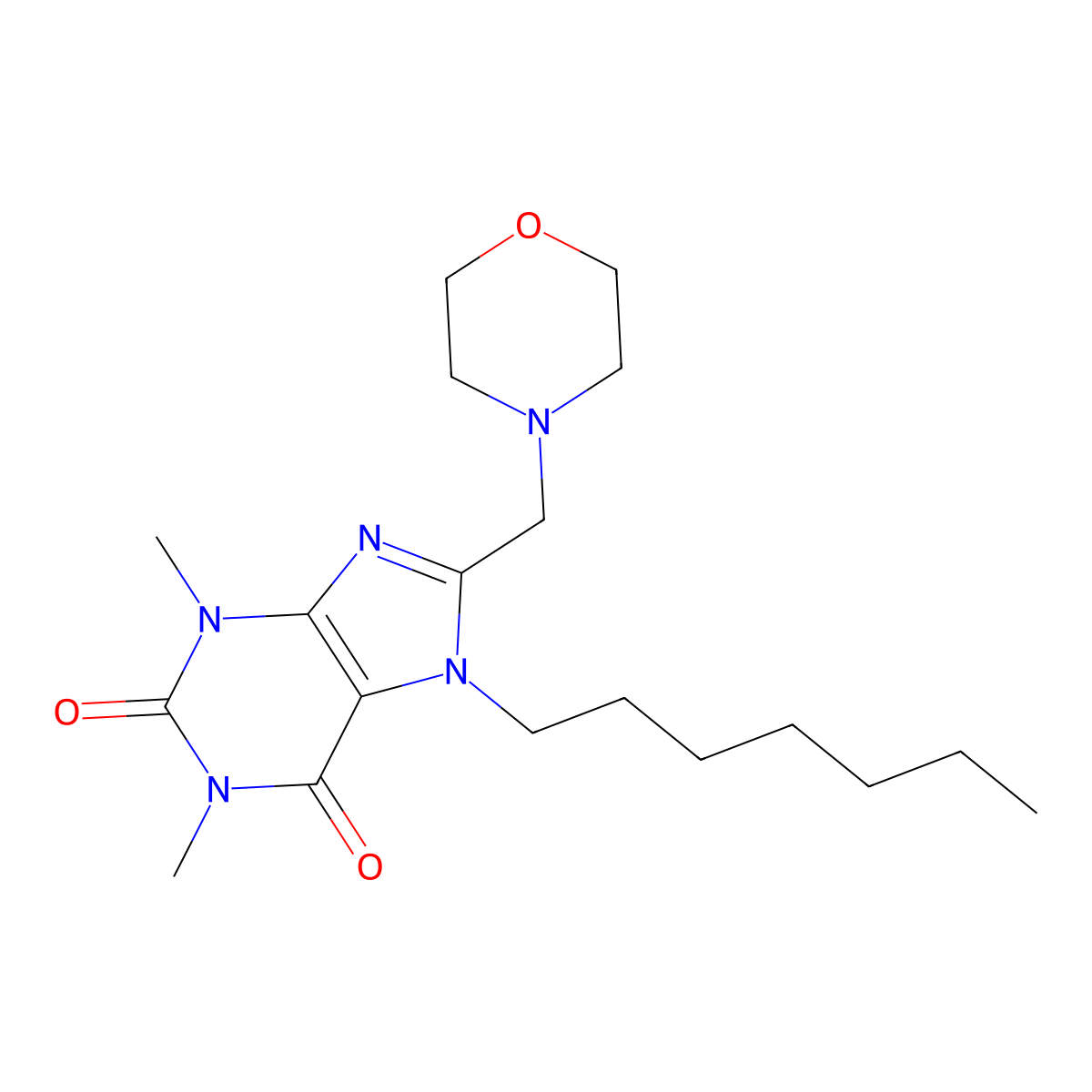 7-Heptyl-1,3-dimethyl-8-(morpholin-4-ylmethyl)purine-2,6-dione molecular structure, CAS 851942-24-0