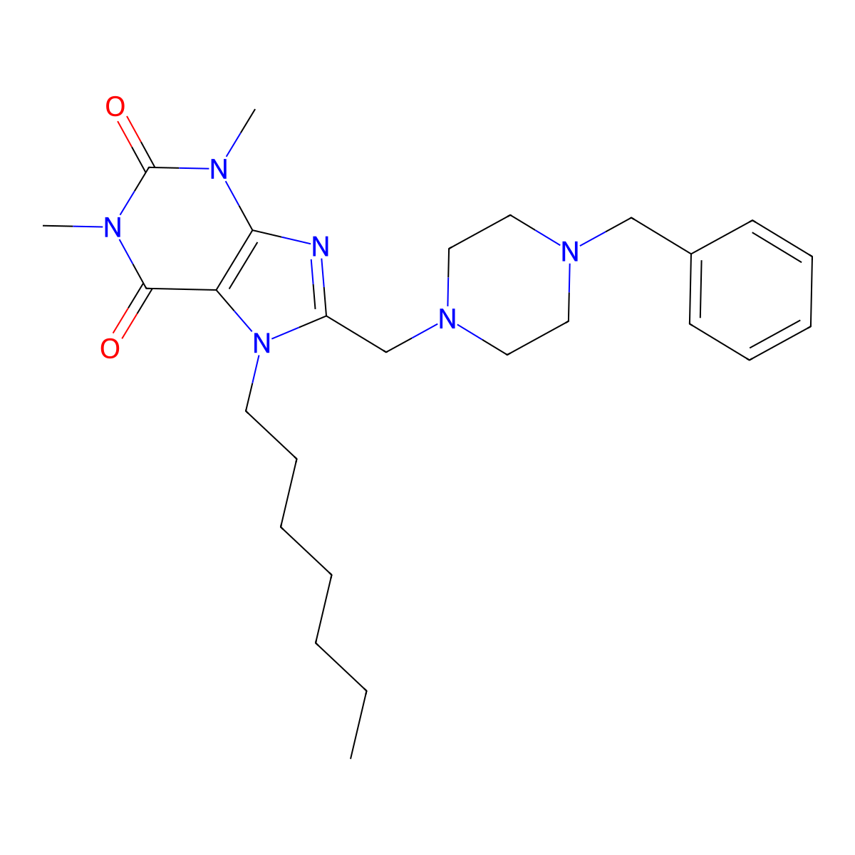 8-[(4-Benzylpiperazin-1-yl)methyl]-7-heptyl-1,3-dimethylpurine-2,6-dione molecular structure, CAS 851942-29-5