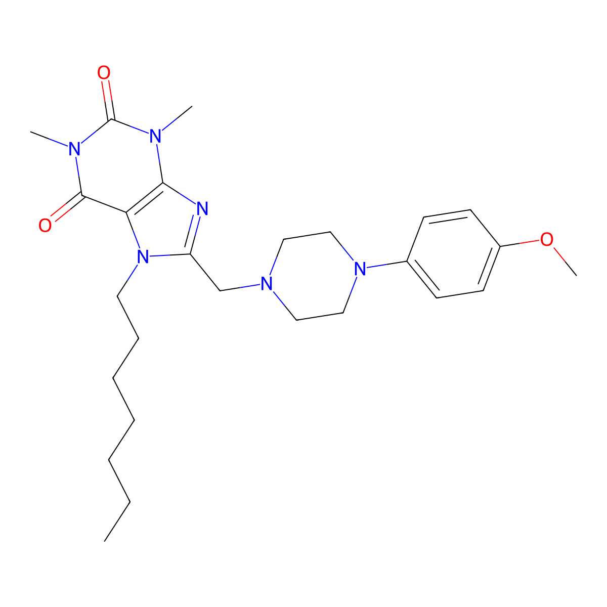 7-Heptyl-8-[[4-(4-methoxyphenyl)piperazin-1-yl]methyl]-1,3-dimethylpurine-2,6-dione molecular structure, CAS 851942-33-1