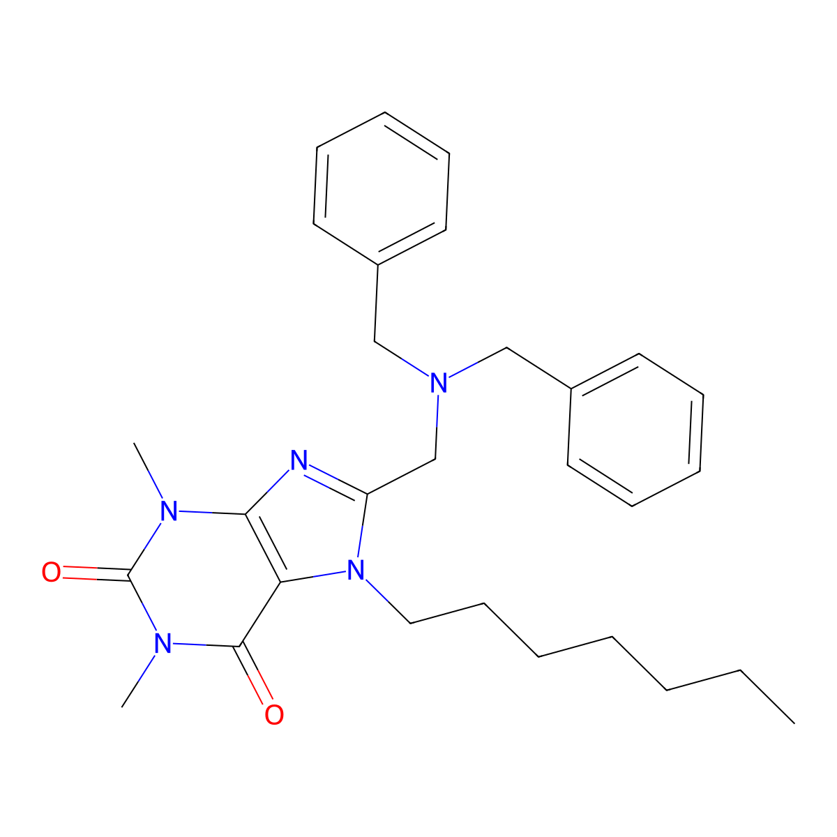 8-[(Dibenzylamino)methyl]-7-heptyl-1,3-dimethylpurine-2,6-dione molecular structure, CAS 851942-36-4