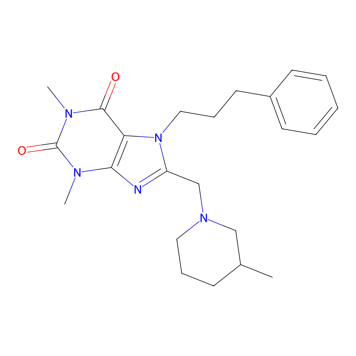 1,3-dimethyl-8-[(3-methylpiperidin-1-yl)methyl]-7-(3-phenylpropyl)-3,7-dihydro-1H-purine-2,6-dione molecular structure, CAS 851942-38-6