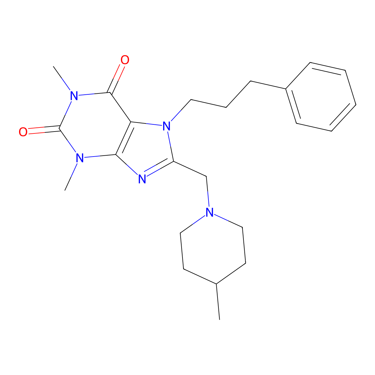 1,3-dimethyl-8-[(4-methylpiperidin-1-yl)methyl]-7-(3-phenylpropyl)-3,7-dihydro-1H-purine-2,6-dione molecular structure, CAS 851942-39-7
