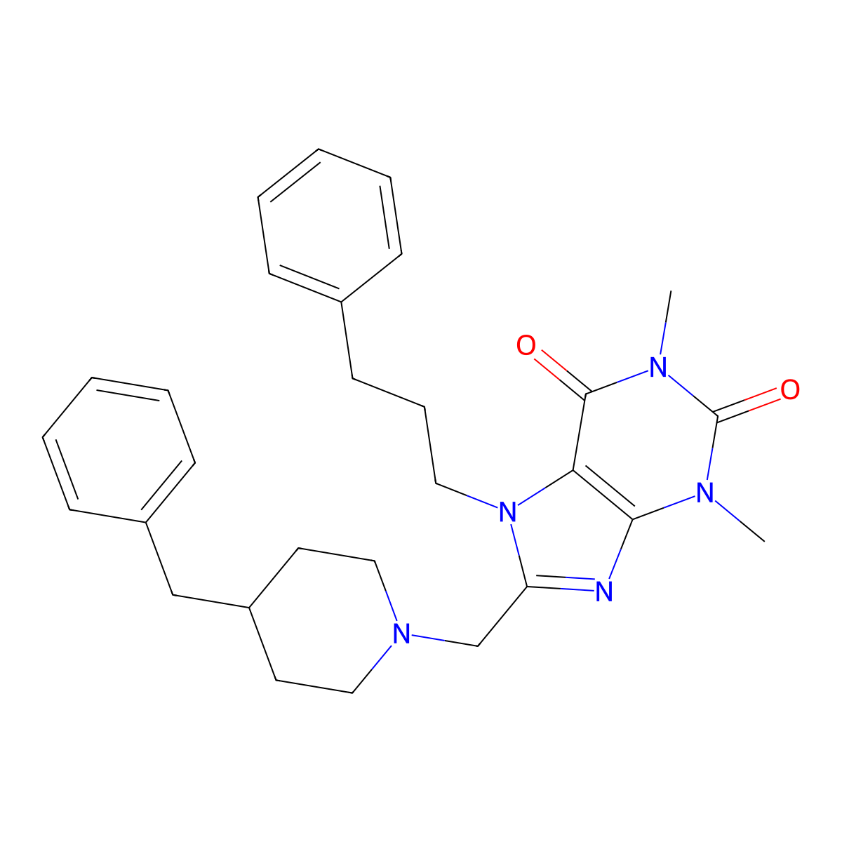 8-[(4-Benzylpiperidin-1-yl)methyl]-1,3-dimethyl-7-(3-phenylpropyl)purine-2,6-dione molecular structure, CAS 851942-41-1