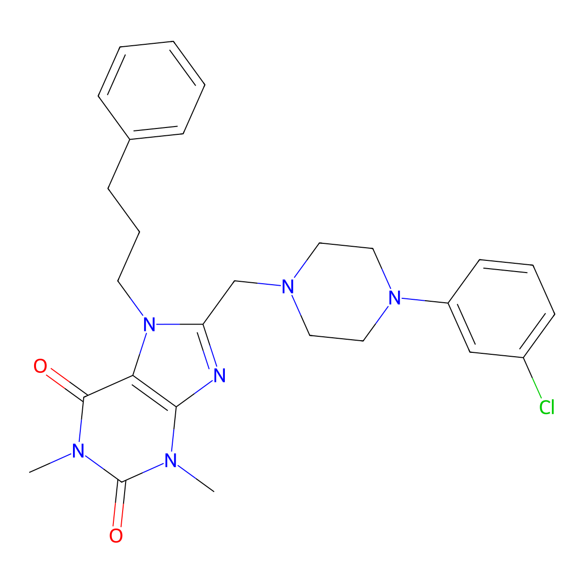 8-[[4-(3-Chlorophenyl)piperazin-1-yl]methyl]-1,3-dimethyl-7-(3-phenylpropyl)purine-2,6-dione molecular structure, CAS 851943-17-4