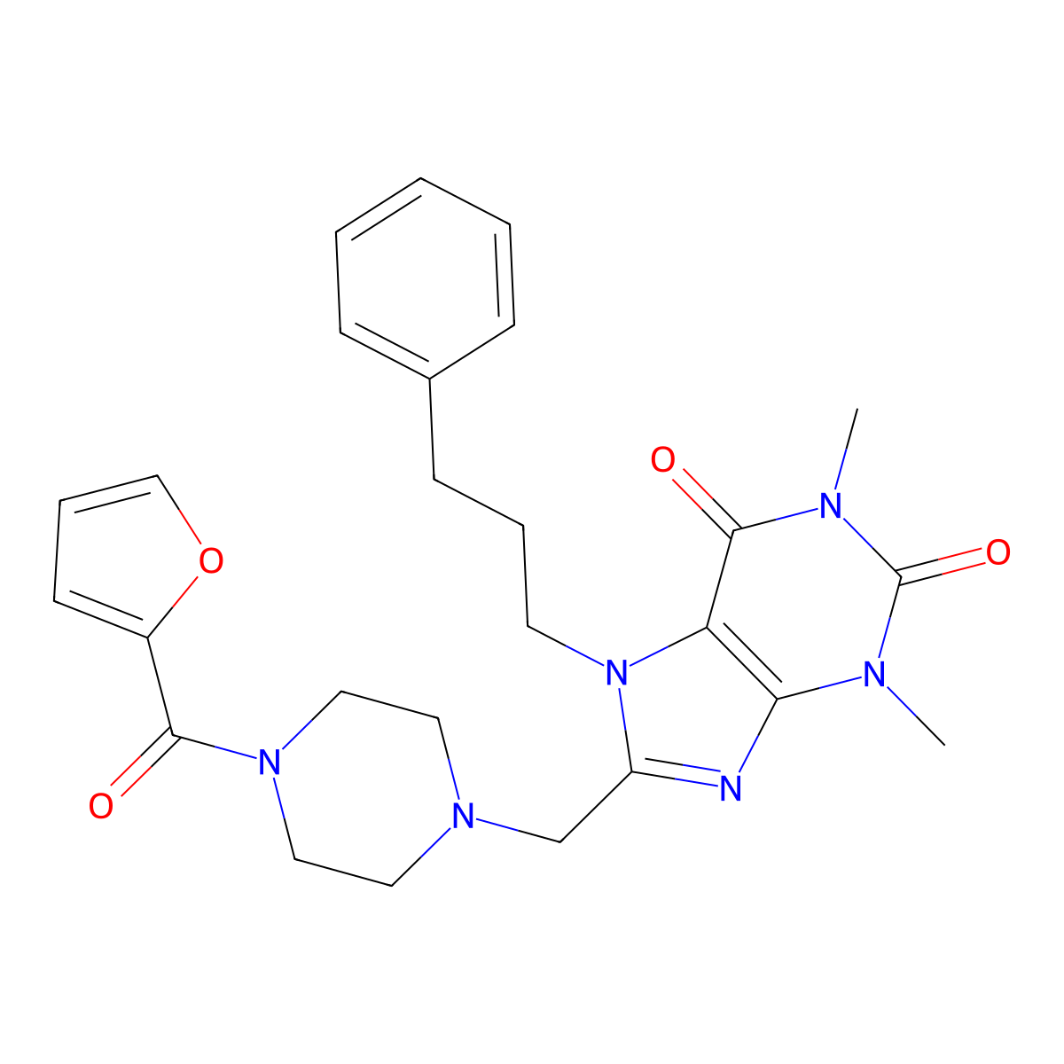 8-[[4-(Furan-2-carbonyl)piperazin-1-yl]methyl]-1,3-dimethyl-7-(3-phenylpropyl)purine-2,6-dione molecular structure, CAS 851943-22-1