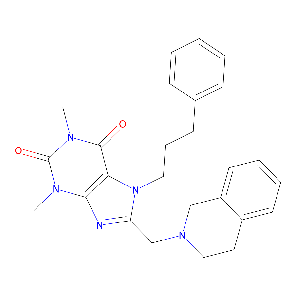 1,3-dimethyl-7-(3-phenylpropyl)-8-[(1,2,3,4-tetrahydroisoquinolin-2-yl)methyl]-2,3,6,7-tetrahydro-1H-purine-2,6-dione molecular structure, CAS 851943-24-3