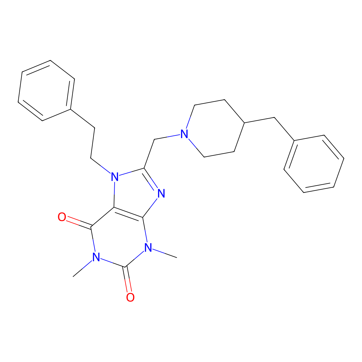 8-[(4-benzylpiperidin-1-yl)methyl]-1,3-dimethyl-7-(2-phenylethyl)-3,7-dihydro-1H-purine-2,6-dione molecular structure, CAS 851943-33-4