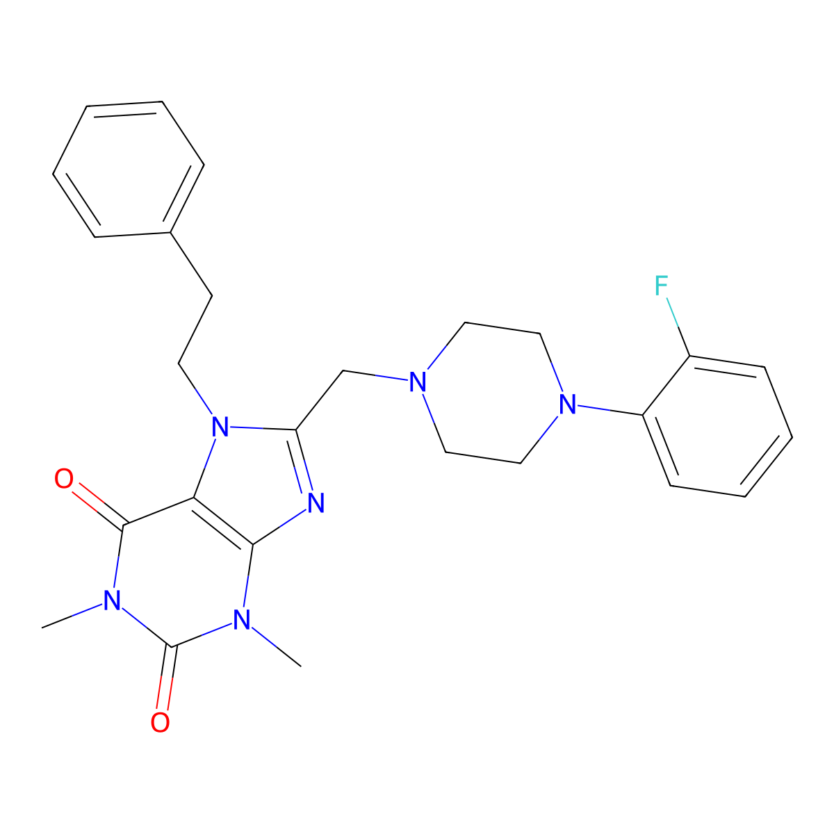 8-{[4-(2-fluorophenyl)piperazin-1-yl]methyl}-1,3-dimethyl-7-(2-phenylethyl)-3,7-dihydro-1H-purine-2,6-dione molecular structure, CAS 851943-37-8