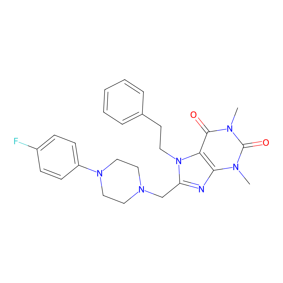 8-{[4-(4-fluorophenyl)piperazin-1-yl]methyl}-1,3-dimethyl-7-(2-phenylethyl)-3,7-dihydro-1H-purine-2,6-dione molecular structure, CAS 851943-38-9