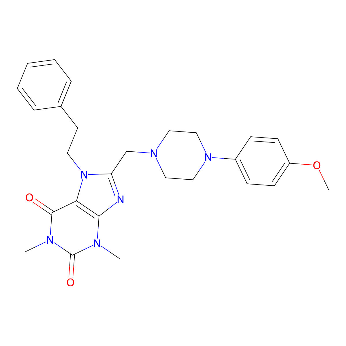 8-{[4-(4-methoxyphenyl)piperazin-1-yl]methyl}-1,3-dimethyl-7-(2-phenylethyl)-3,7-dihydro-1H-purine-2,6-dione molecular structure, CAS 851943-39-0