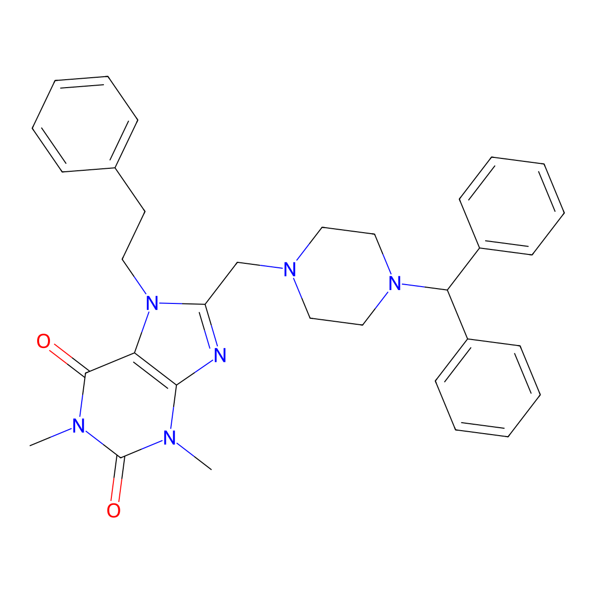 8-((4-benzhydrylpiperazin-1-yl)methyl)-1,3-dimethyl-7-phenethyl-1H-purine-2,6(3H,7H)-dione molecular structure, CAS 851943-40-3