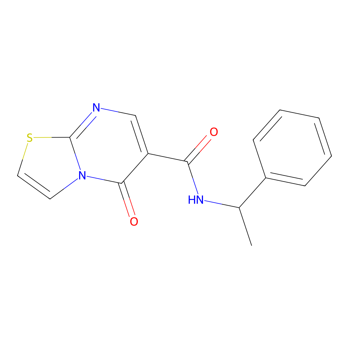 5-oxo-N-(1-phenylethyl)-5H-[1,3]thiazolo[3,2-a]pyrimidine-6-carboxamide molecular structure, CAS 851943-57-2