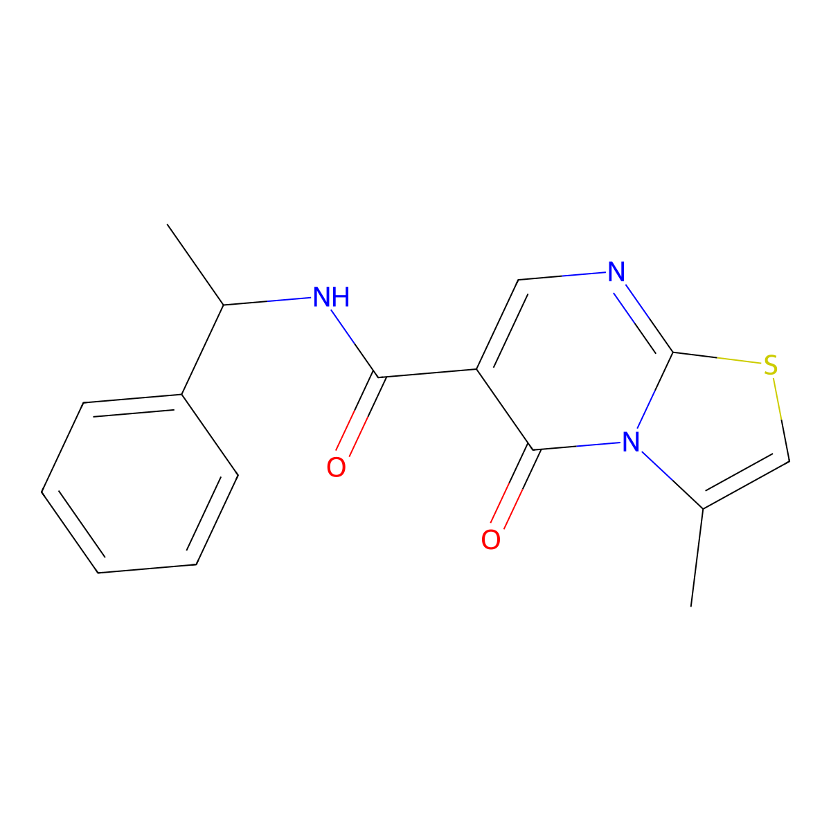 3-methyl-5-oxo-N-(1-phenylethyl)-[1,3]thiazolo[3,2-a]pyrimidine-6-carboxamide molecular structure, CAS 851944-75-7