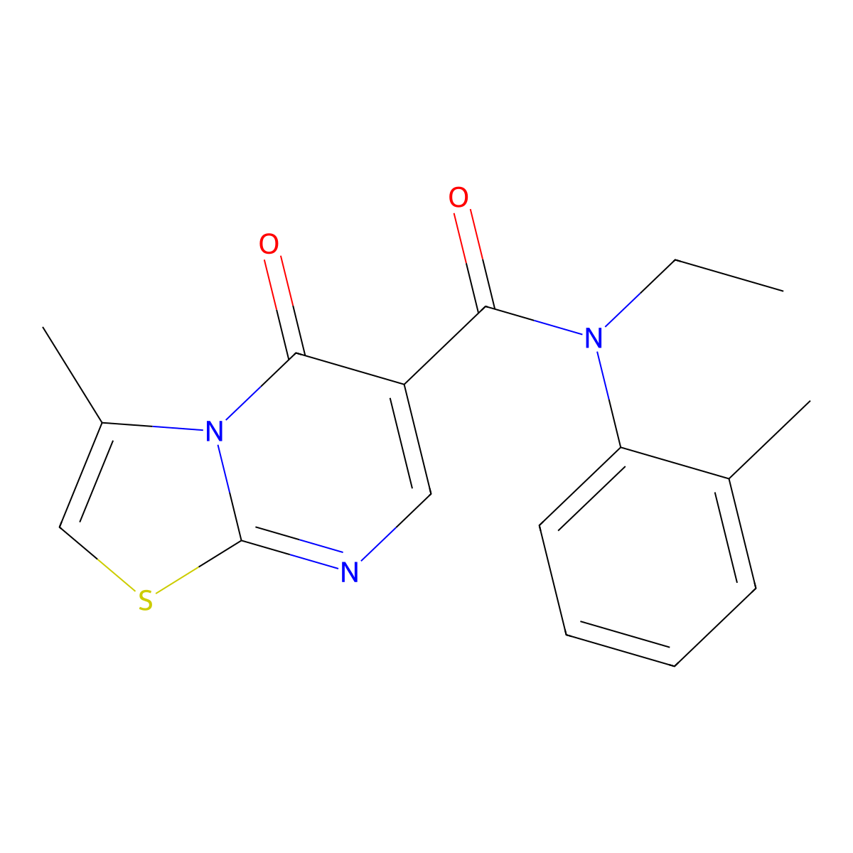 N-ethyl-3-methyl-5-oxo-N-(o-tolyl)-5H-thiazolo[3,2-a]pyrimidine-6-carboxamide molecular structure, CAS 851944-90-6