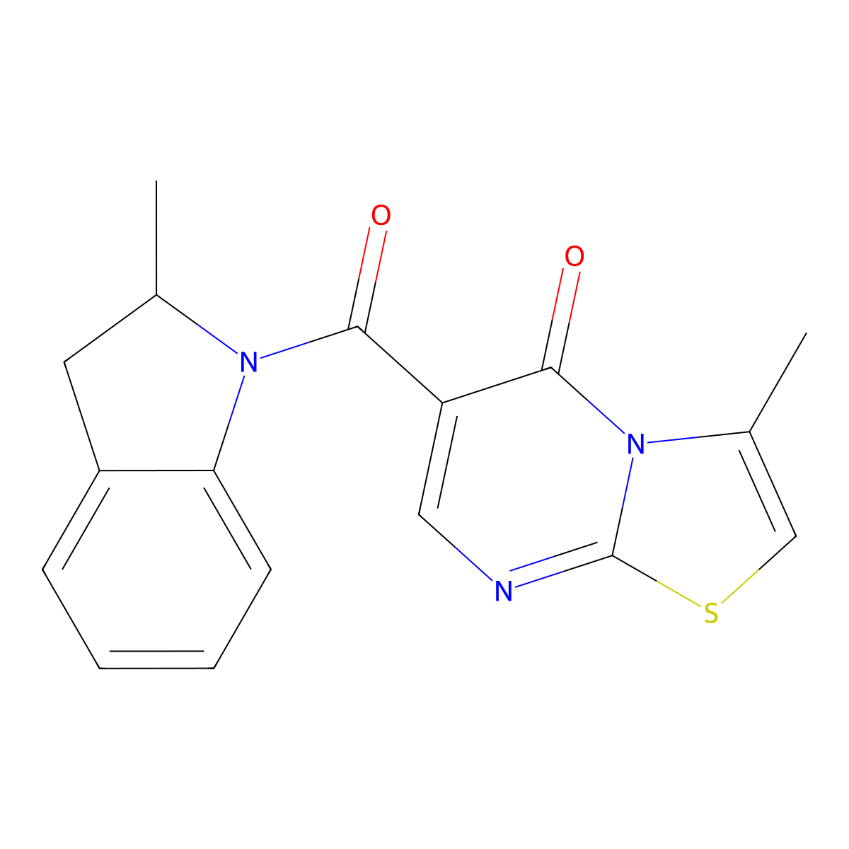 3-Methyl-6-(2-methyl-2,3-dihydroindole-1-carbonyl)-[1,3]thiazolo[3,2-a]pyrimidin-5-one molecular structure, CAS 851944-93-9