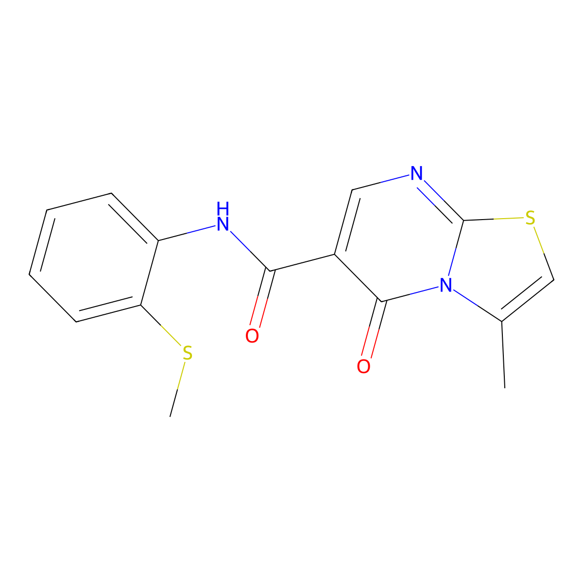 3-methyl-N-(2-(methylthio)phenyl)-5-oxo-5H-thiazolo[3,2-a]pyrimidine-6-carboxamide molecular structure, CAS 851945-24-9