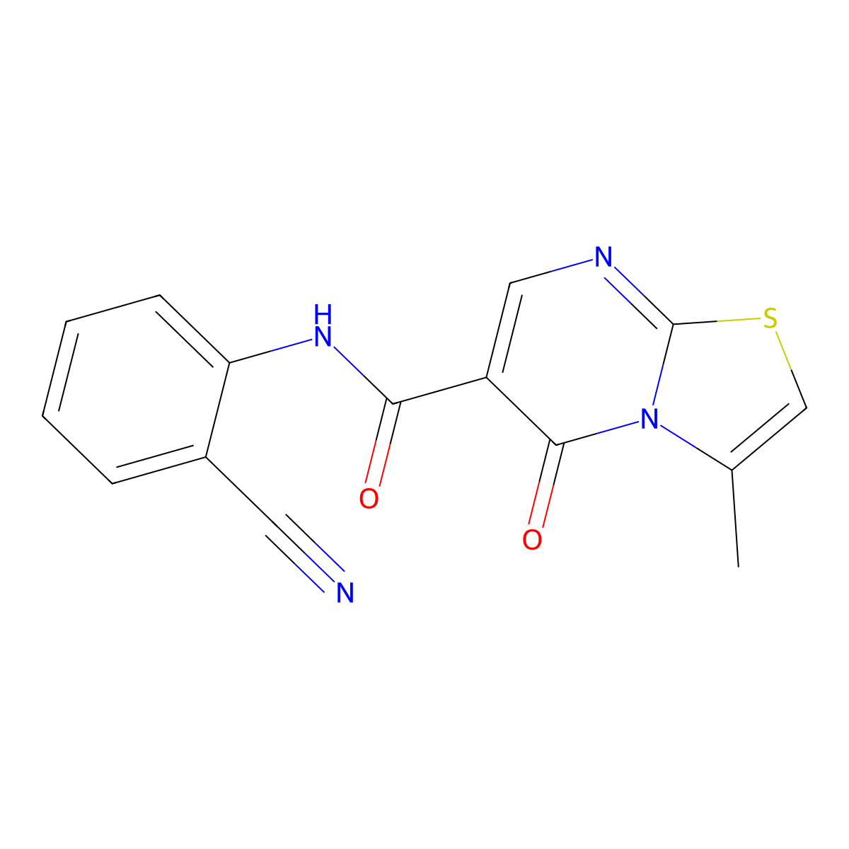 N-(2-cyanophenyl)-3-methyl-5-oxo-5H-thiazolo[3,2-a]pyrimidine-6-carboxamide molecular structure, CAS 851945-28-3
