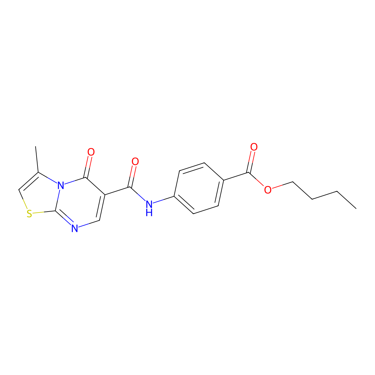 butyl 4-(3-methyl-5-oxo-5H-thiazolo[3,2-a]pyrimidine-6-carboxamido)benzoate molecular structure, CAS 851945-37-4