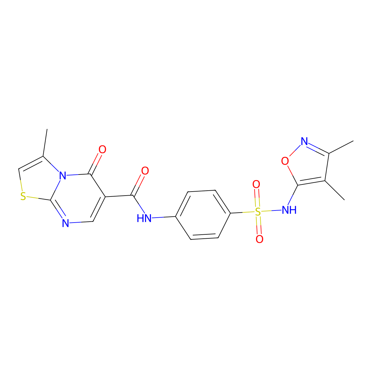 N-[4-[(3,4-dimethyl-5-isoxazolyl)sulfamoyl]phenyl]-3-methyl-5-oxo-6-thiazolo[3,2-a]pyrimidinecarboxamide molecular structure, CAS 851945-42-1