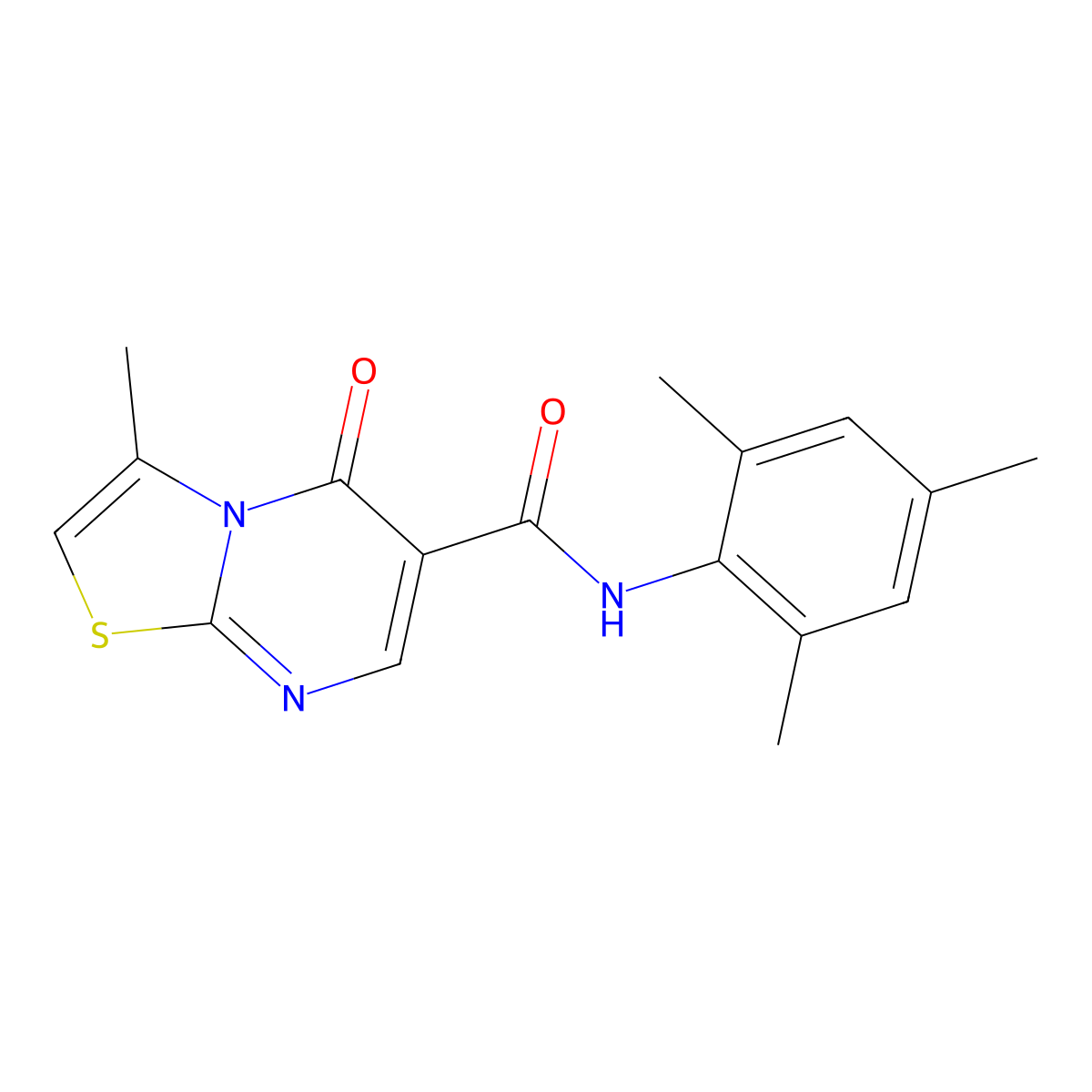 N-mesityl-3-methyl-5-oxo-5H-thiazolo[3,2-a]pyrimidine-6-carboxamide molecular structure, CAS 851945-94-3