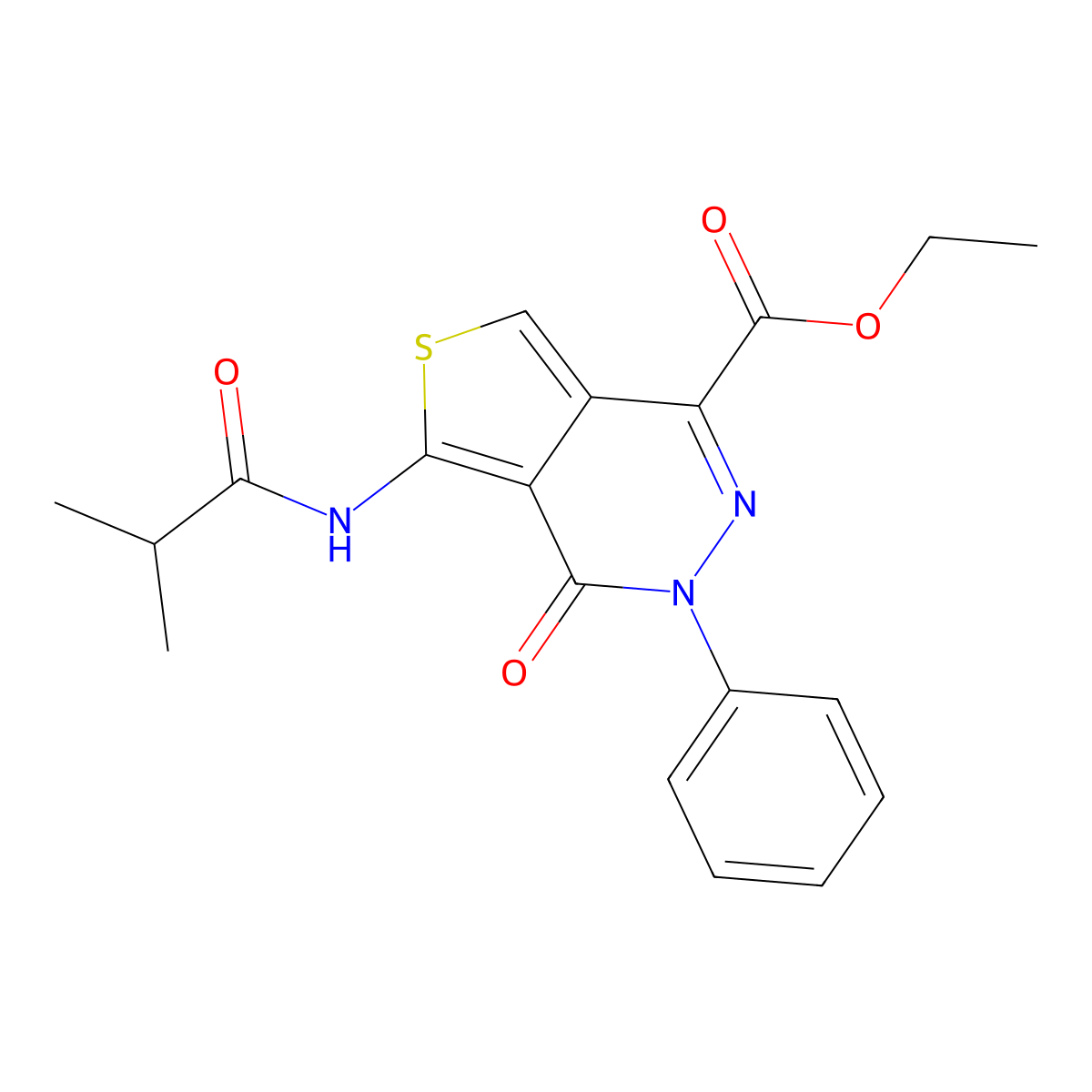 Ethyl 5-(2-methylpropanoylamino)-4-oxo-3-phenylthieno[3,4-d]pyridazine-1-carboxylate molecular structure, CAS 851946-72-0