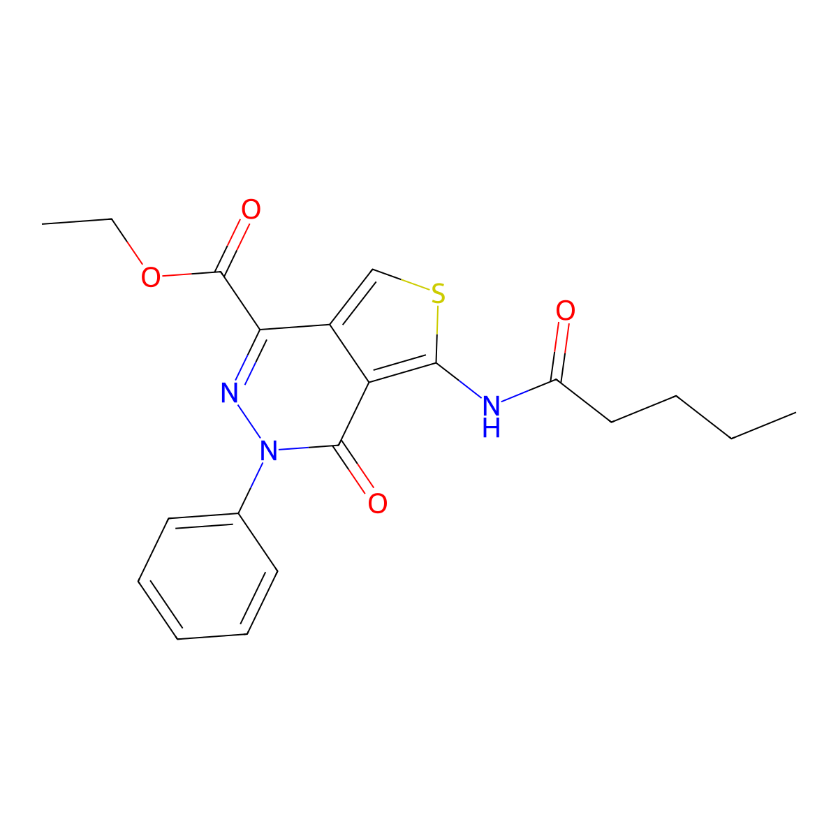 Ethyl 4-oxo-5-pentanamido-3-phenyl-3,4-dihydrothieno[3,4-d]pyridazine-1-carboxylate molecular structure, CAS 851946-73-1