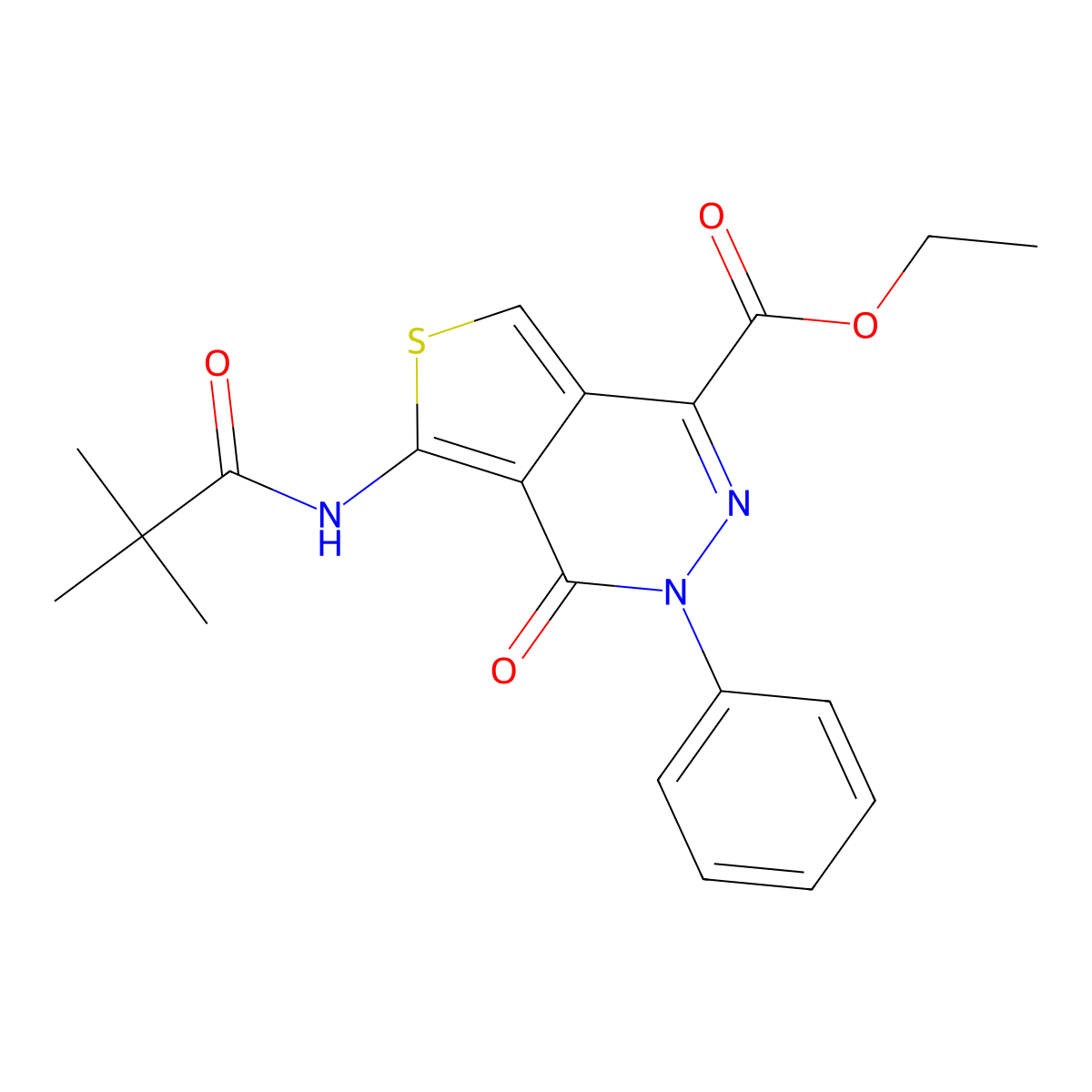 Ethyl 4-oxo-3-phenyl-5-pivalamido-3,4-dihydrothieno[3,4-d]pyridazine-1-carboxylate molecular structure, CAS 851946-74-2