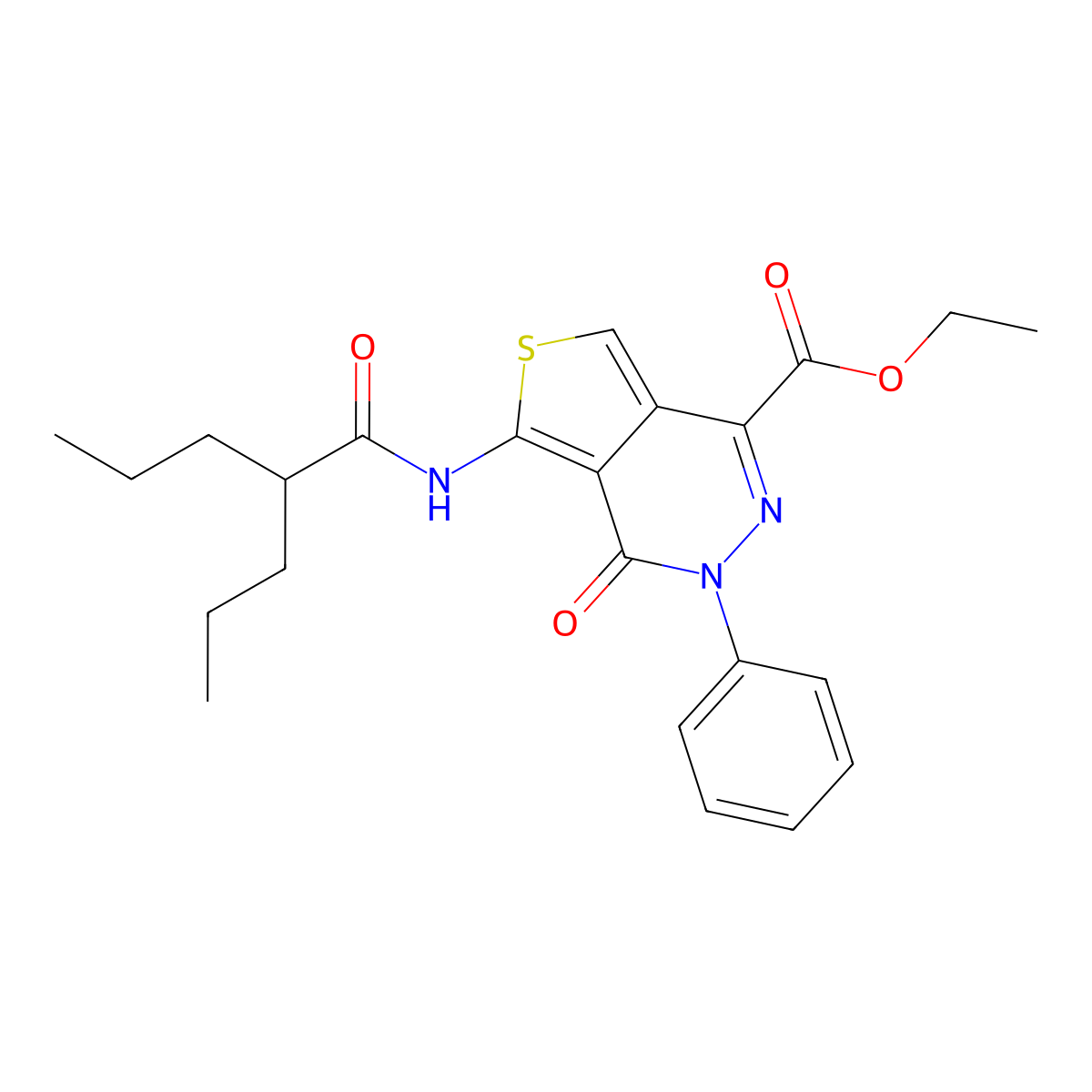 Ethyl 4-oxo-3-phenyl-5-(2-propylpentanoylamino)thieno[3,4-d]pyridazine-1-carboxylate molecular structure, CAS 851946-78-6