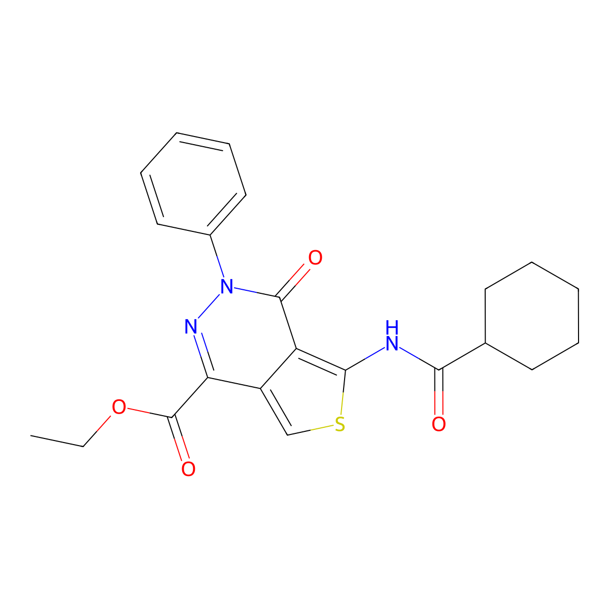 Ethyl 5-(cyclohexanecarboxamido)-4-oxo-3-phenyl-3,4-dihydrothieno[3,4-d]pyridazine-1-carboxylate molecular structure, CAS 851946-81-1