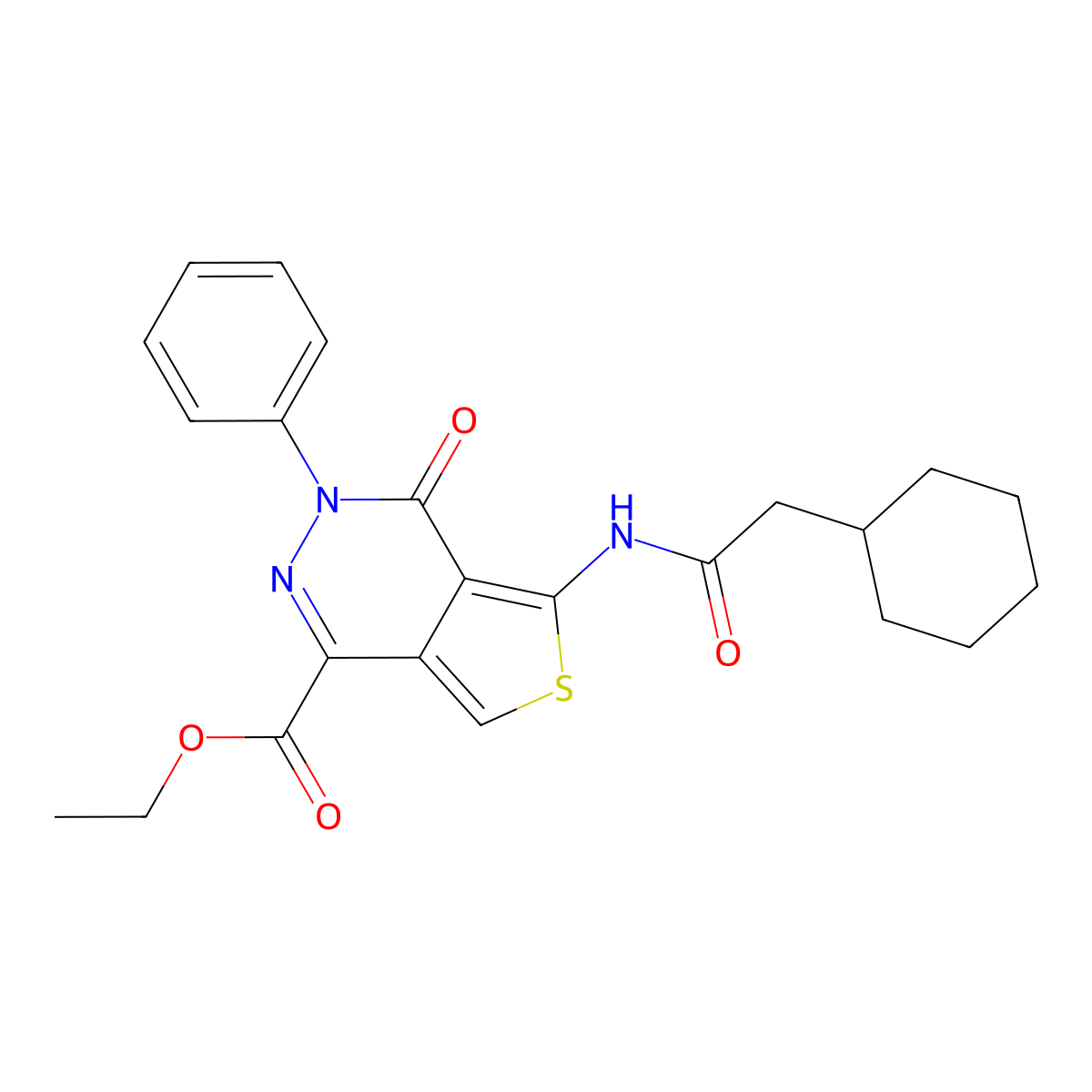 Ethyl 5-(2-cyclohexylacetamido)-4-oxo-3-phenyl-3,4-dihydrothieno[3,4-d]pyridazine-1-carboxylate molecular structure, CAS 851946-82-2