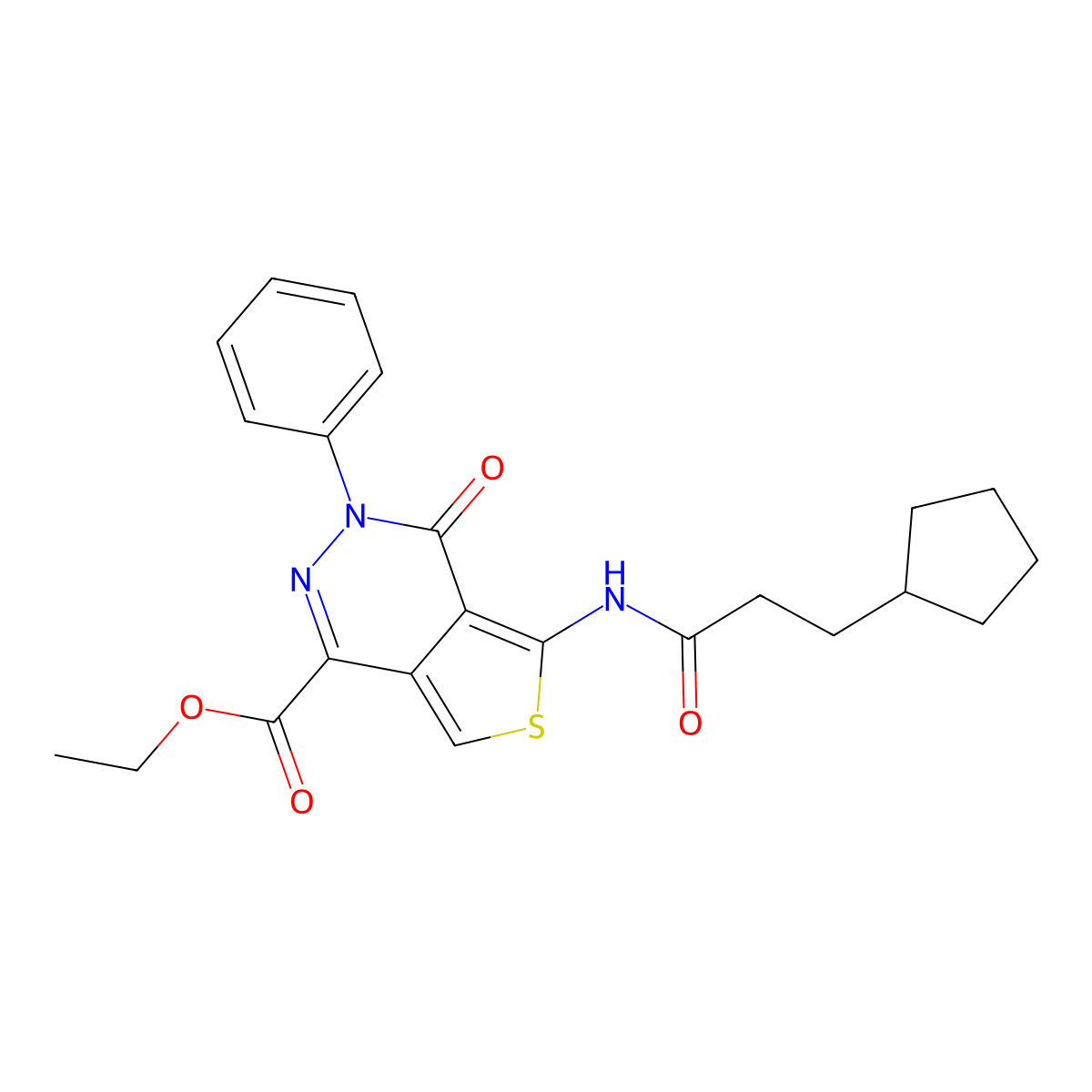 Ethyl 5-(3-cyclopentylpropanamido)-4-oxo-3-phenyl-3,4-dihydrothieno[3,4-d]pyridazine-1-carboxylate molecular structure, CAS 851946-83-3