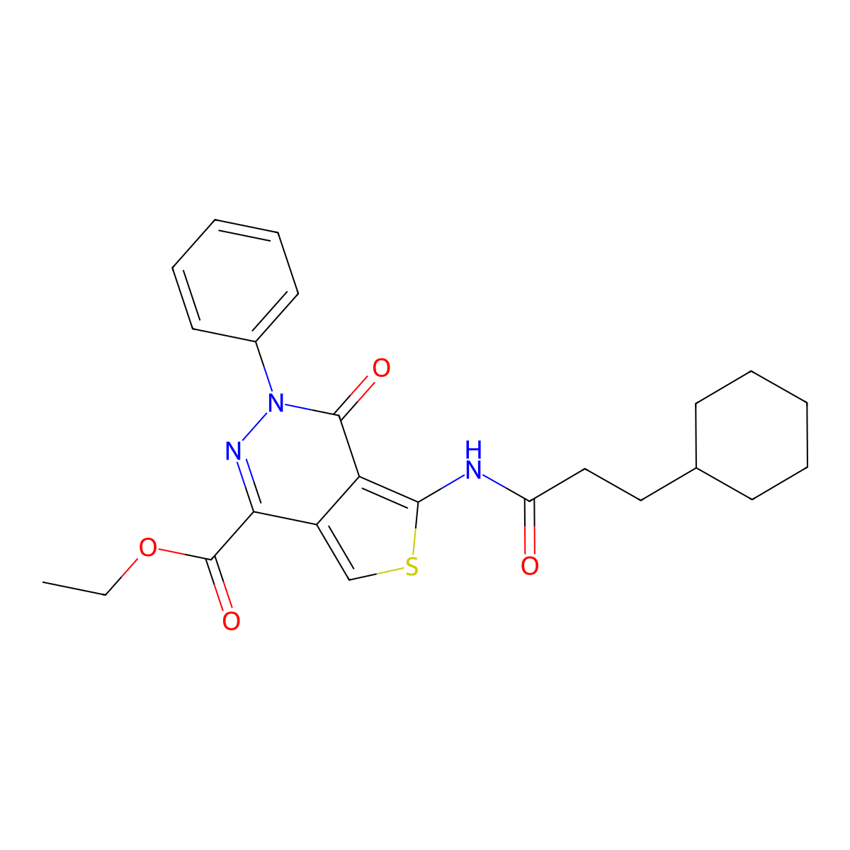 Ethyl 5-(3-cyclohexylpropanamido)-4-oxo-3-phenyl-3,4-dihydrothieno[3,4-d]pyridazine-1-carboxylate molecular structure, CAS 851946-84-4