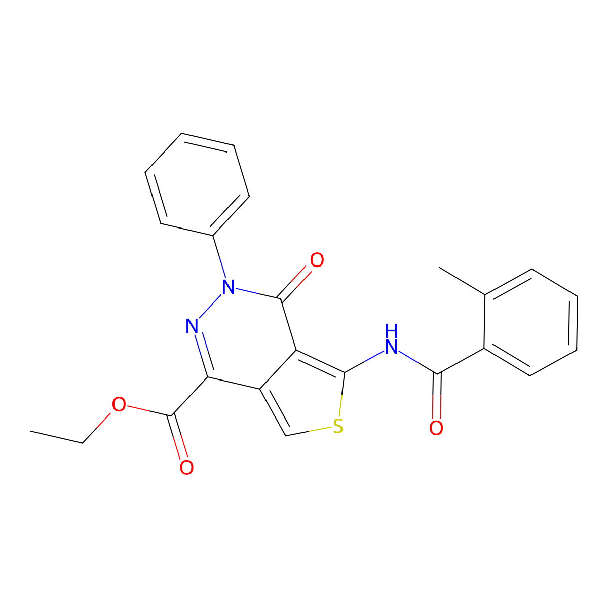 Ethyl 5-[(2-methylbenzoyl)amino]-4-oxo-3-phenylthieno[3,4-d]pyridazine-1-carboxylate molecular structure, CAS 851946-94-6