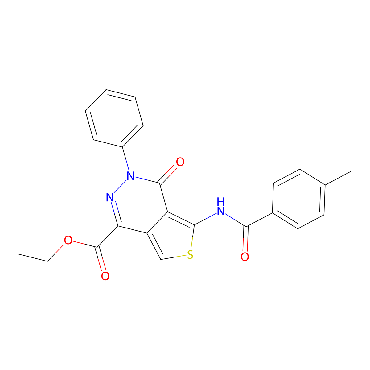 Ethyl 5-(4-methylbenzamido)-4-oxo-3-phenyl-3,4-dihydrothieno[3,4-d]pyridazine-1-carboxylate molecular structure, CAS 851946-96-8