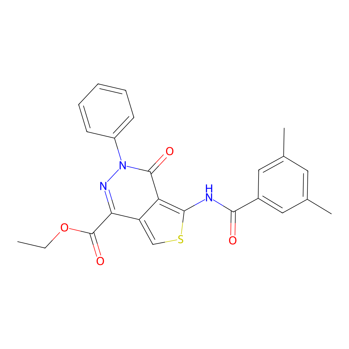 Ethyl 5-[(3,5-dimethylbenzoyl)amino]-4-oxo-3-phenylthieno[3,4-d]pyridazine-1-carboxylate molecular structure, CAS 851946-97-9