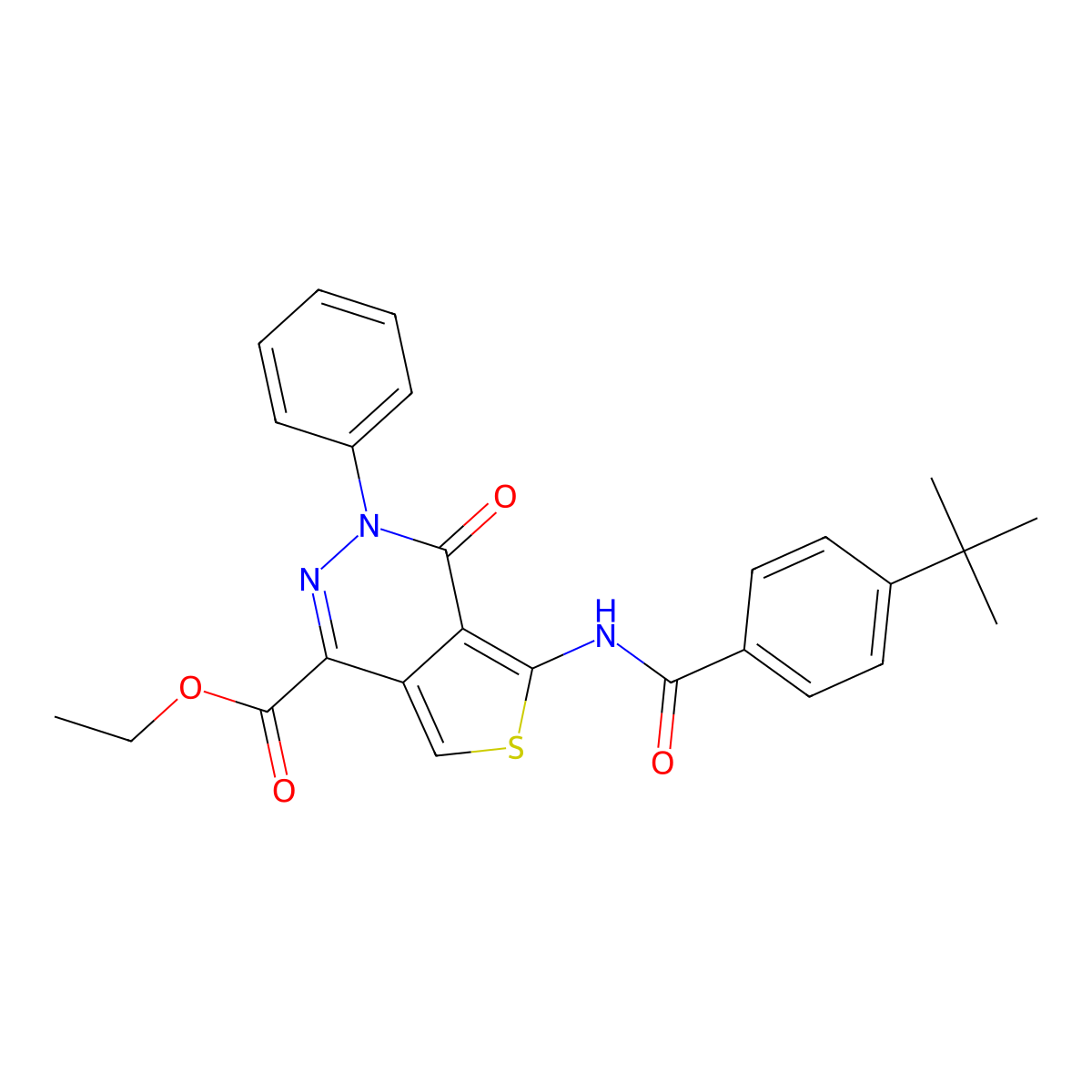 Ethyl 5-[(4-tert-butylbenzoyl)amino]-4-oxo-3-phenylthieno[3,4-d]pyridazine-1-carboxylate molecular structure, CAS 851946-99-1