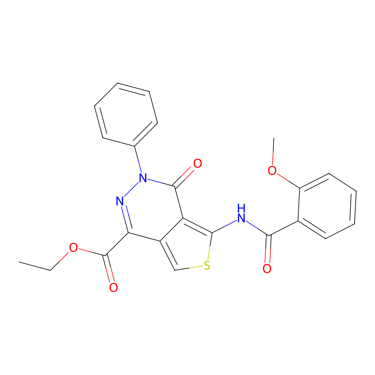Ethyl 5-(2-methoxybenzamido)-4-oxo-3-phenyl-3,4-dihydrothieno[3,4-d]pyridazine-1-carboxylate molecular structure, CAS 851947-00-7