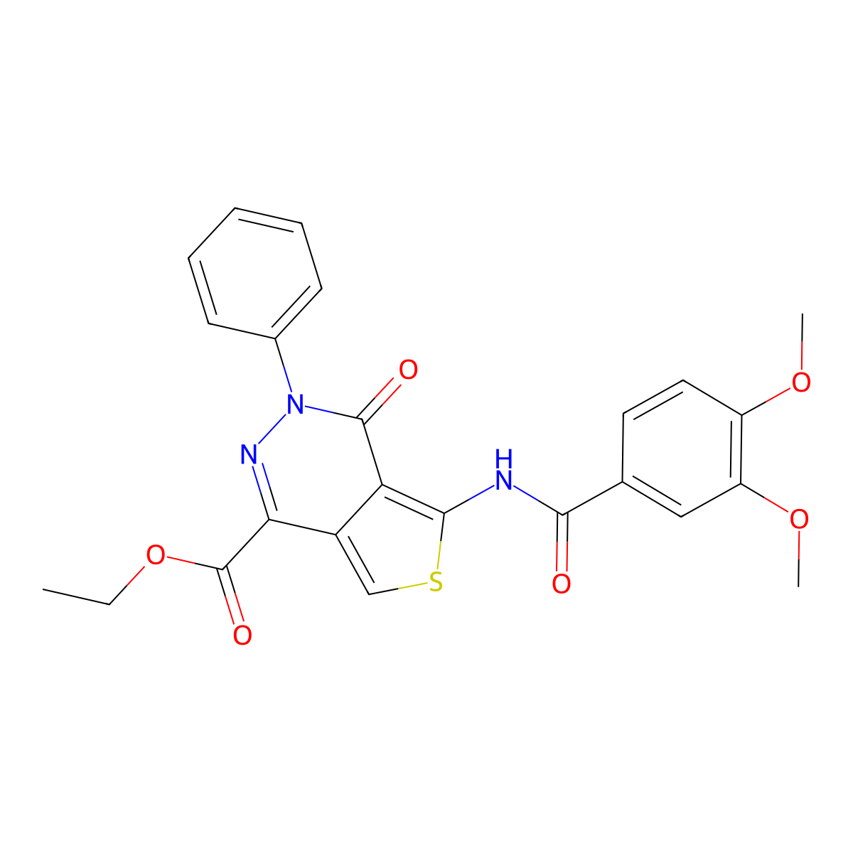Ethyl 5-(3,4-dimethoxybenzamido)-4-oxo-3-phenyl-3,4-dihydrothieno[3,4-d]pyridazine-1-carboxylate molecular structure, CAS 851947-08-5