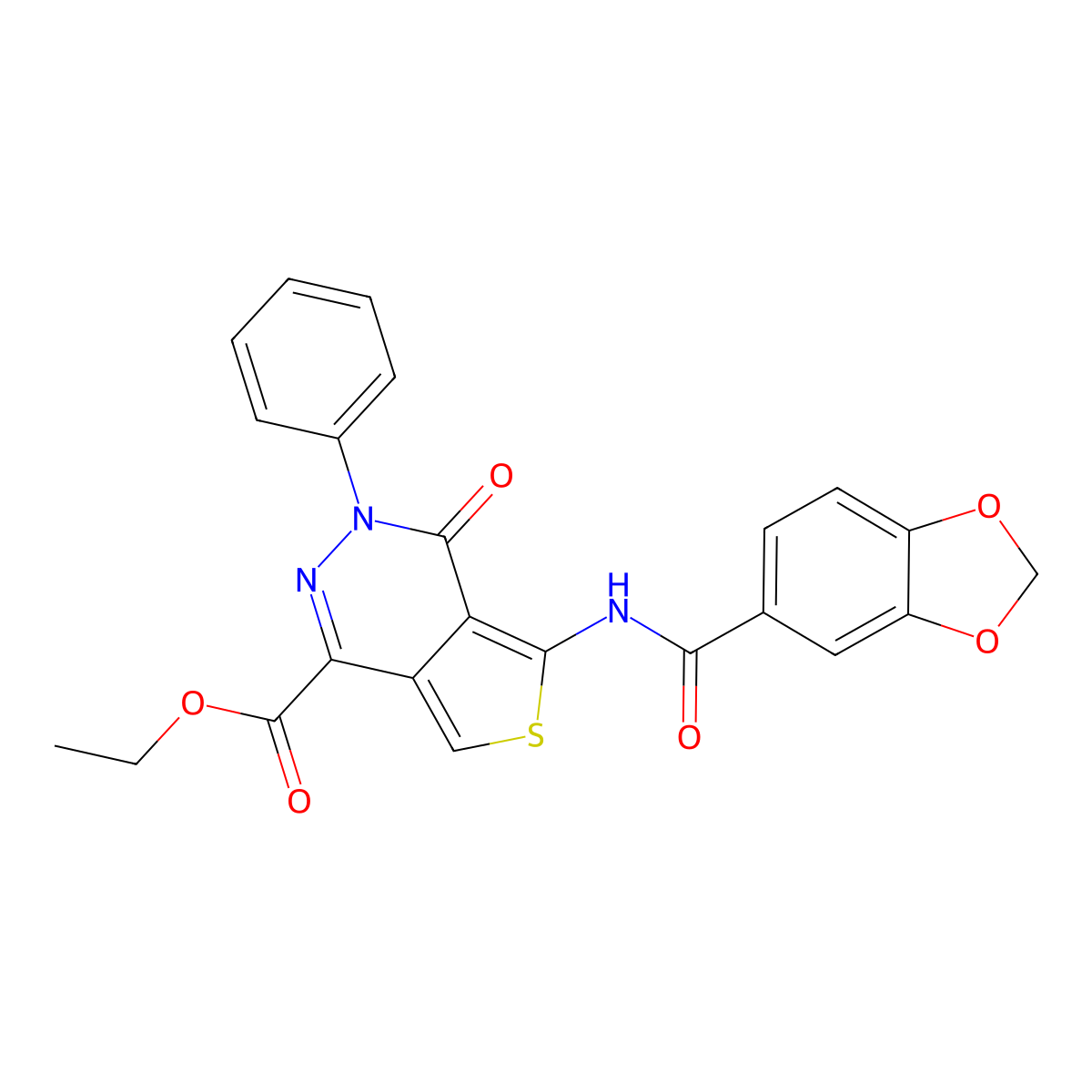 Ethyl 5-(1,3-benzodioxole-5-carbonylamino)-4-oxo-3-phenylthieno[3,4-d]pyridazine-1-carboxylate molecular structure, CAS 851947-11-0