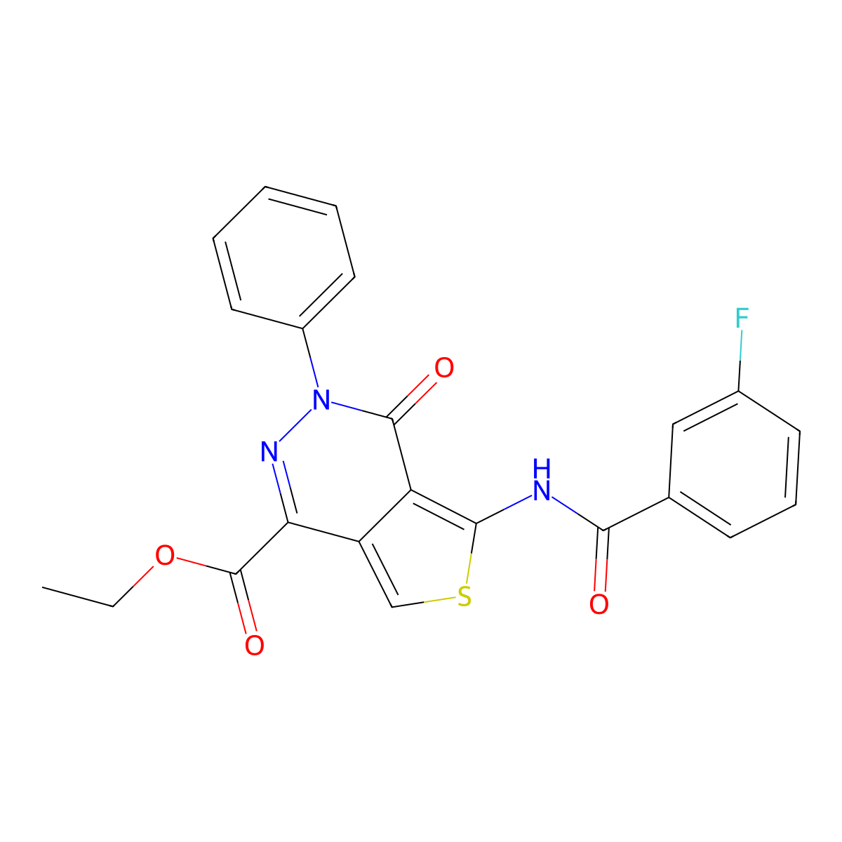 Ethyl 5-(3-fluorobenzamido)-4-oxo-3-phenyl-3,4-dihydrothieno[3,4-d]pyridazine-1-carboxylate molecular structure, CAS 851947-16-5