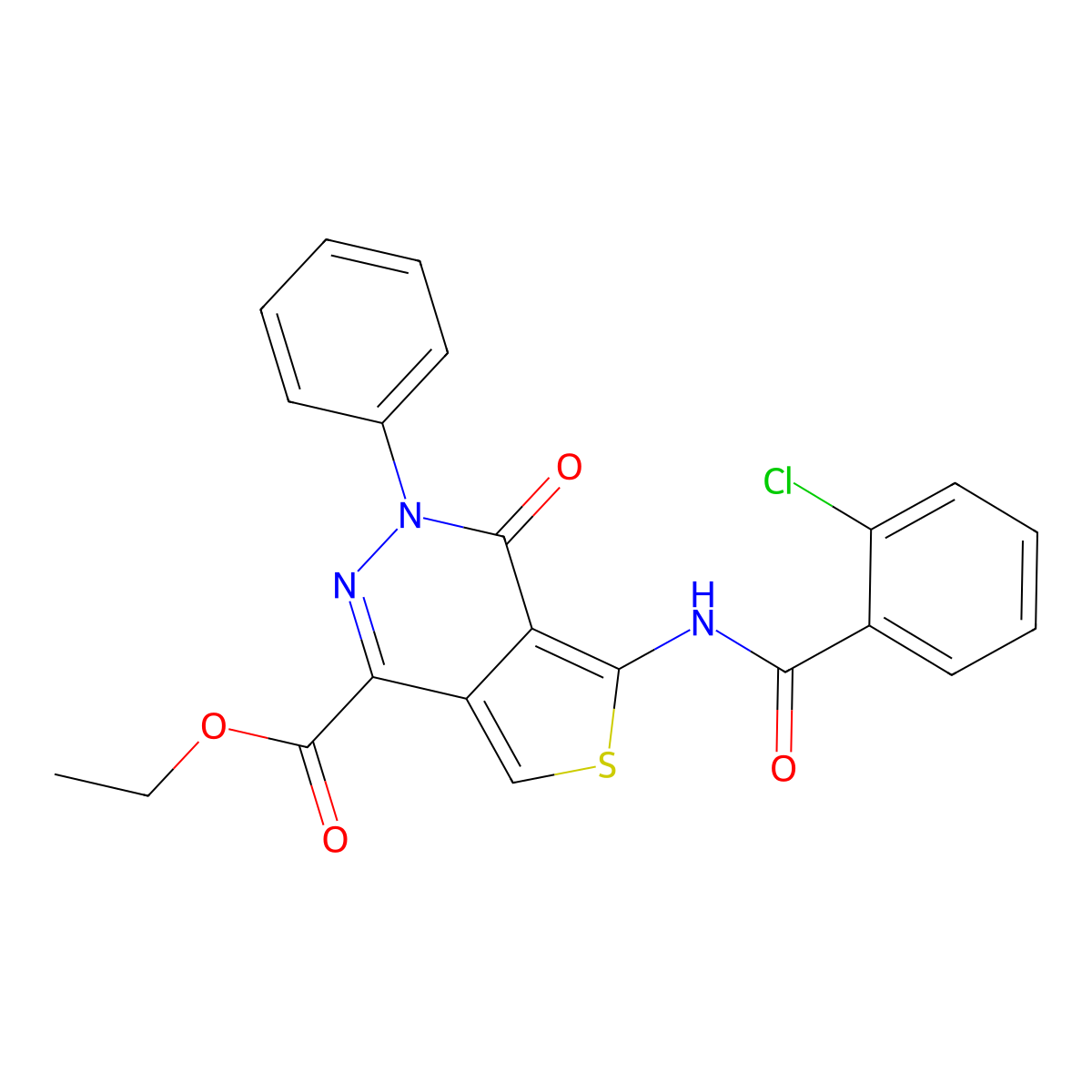 Ethyl 5-[(2-chlorobenzoyl)amino]-4-oxo-3-phenylthieno[3,4-d]pyridazine-1-carboxylate molecular structure, CAS 851947-18-7