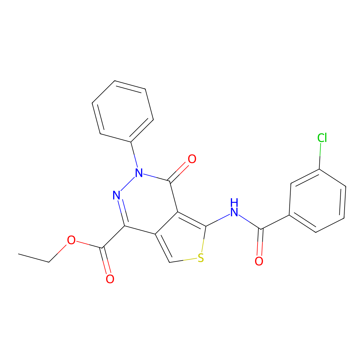 Ethyl 5-(3-chlorobenzamido)-4-oxo-3-phenyl-3,4-dihydrothieno[3,4-d]pyridazine-1-carboxylate molecular structure, CAS 851947-19-8
