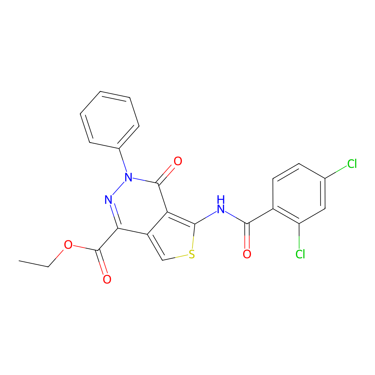 Ethyl 5-[(2,4-dichlorobenzoyl)amino]-4-oxo-3-phenylthieno[3,4-d]pyridazine-1-carboxylate molecular structure, CAS 851947-26-7