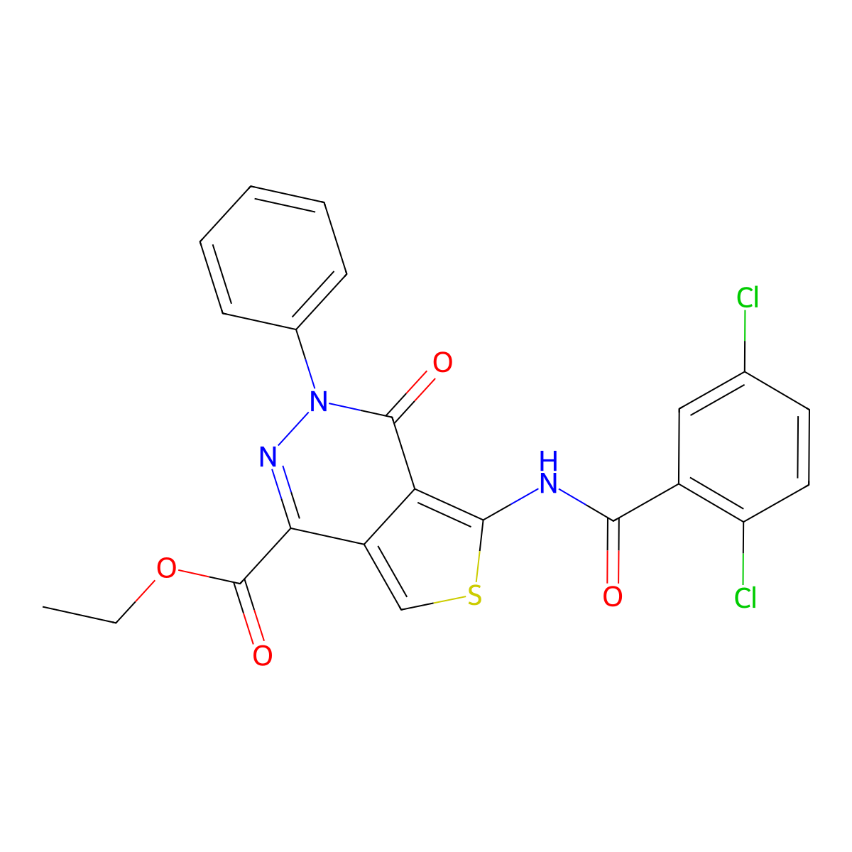 Ethyl 5-[(2,5-dichlorobenzoyl)amino]-4-oxo-3-phenylthieno[3,4-d]pyridazine-1-carboxylate molecular structure, CAS 851947-27-8