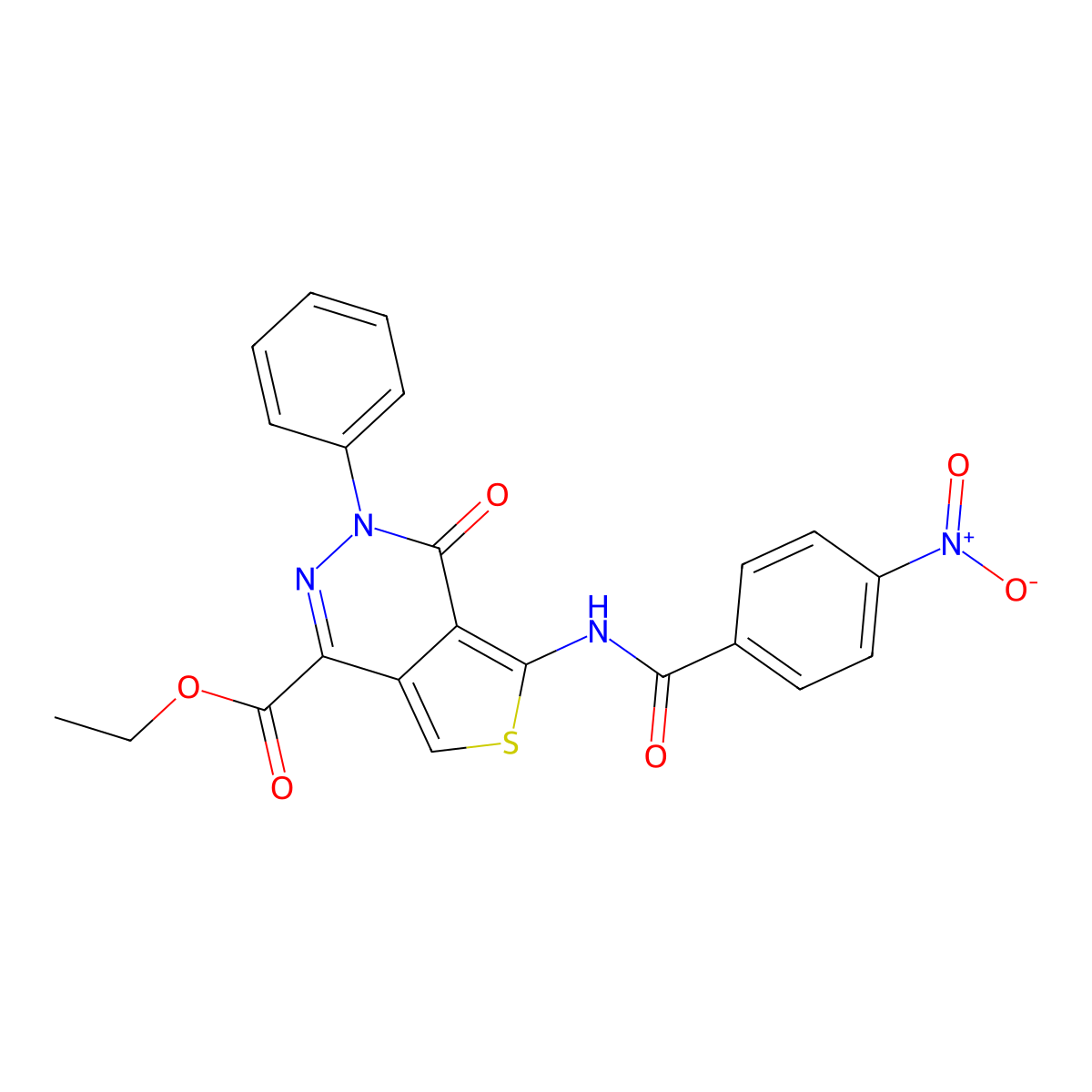 Ethyl 5-(4-nitrobenzamido)-4-oxo-3-phenyl-3,4-dihydrothieno[3,4-d]pyridazine-1-carboxylate molecular structure, CAS 851947-33-6