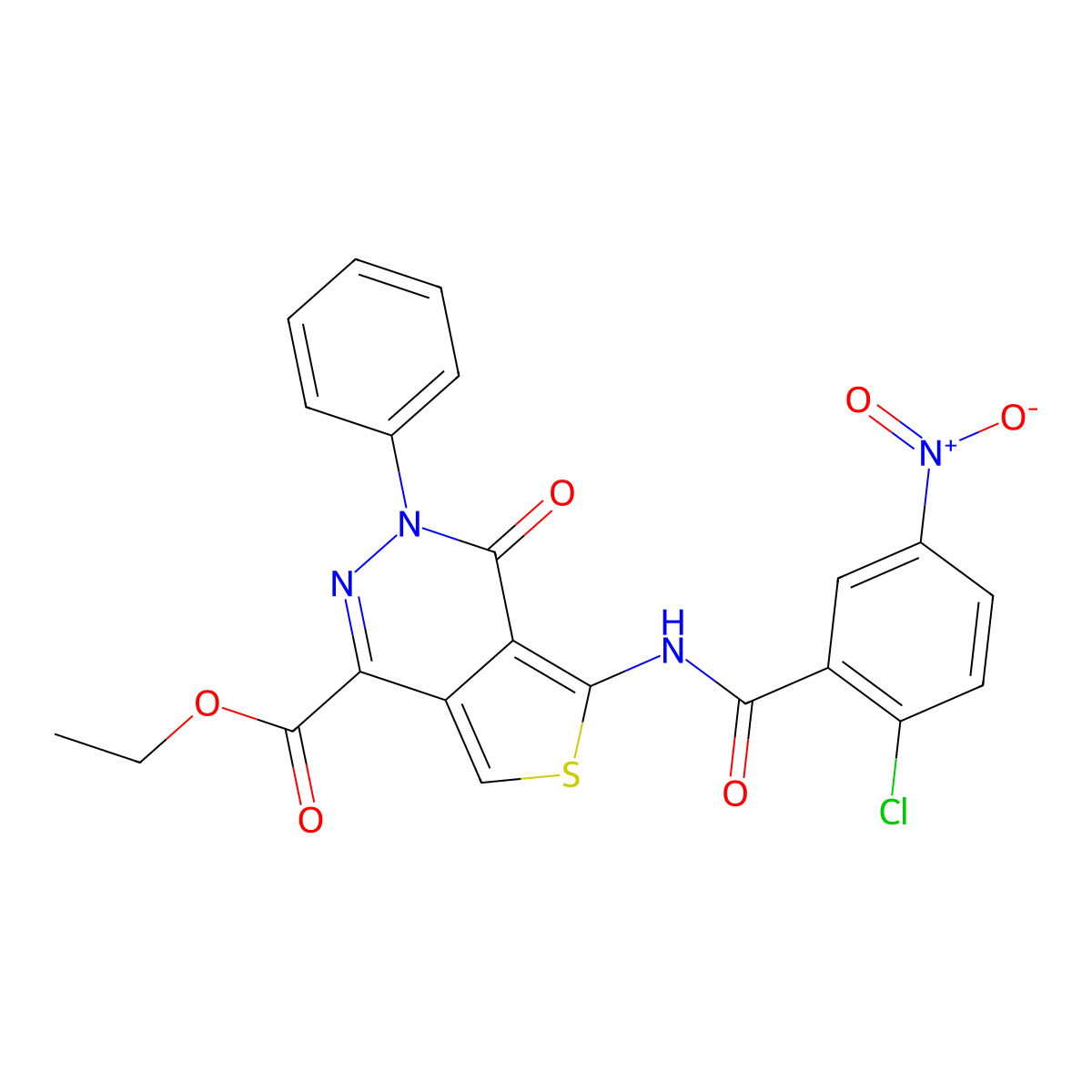 Ethyl 5-[(2-chloro-5-nitrobenzoyl)amino]-4-oxo-3-phenylthieno[3,4-d]pyridazine-1-carboxylate molecular structure, CAS 851947-37-0