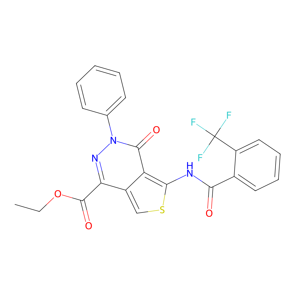 Ethyl 4-oxo-3-phenyl-5-(2-(trifluoromethyl)benzamido)-3,4-dihydrothieno[3,4-d]pyridazine-1-carboxylate molecular structure, CAS 851947-39-2