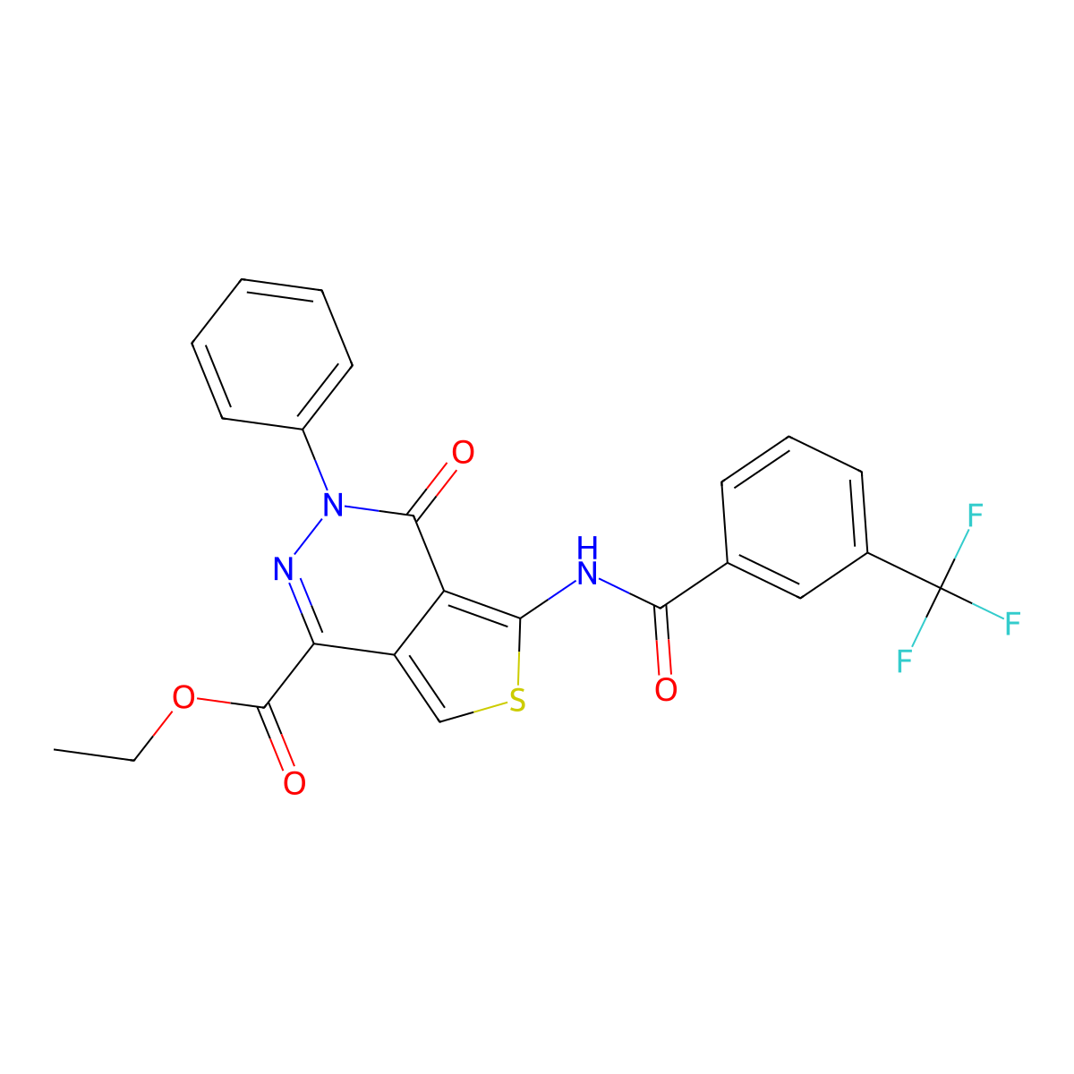 Ethyl 4-oxo-3-phenyl-5-[[3-(trifluoromethyl)benzoyl]amino]thieno[3,4-d]pyridazine-1-carboxylate molecular structure, CAS 851947-40-5