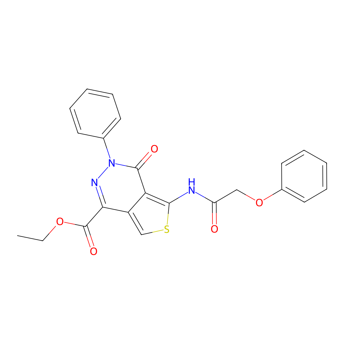 Ethyl 4-oxo-5-(2-phenoxyacetamido)-3-phenyl-3,4-dihydrothieno[3,4-d]pyridazine-1-carboxylate molecular structure, CAS 851947-48-3