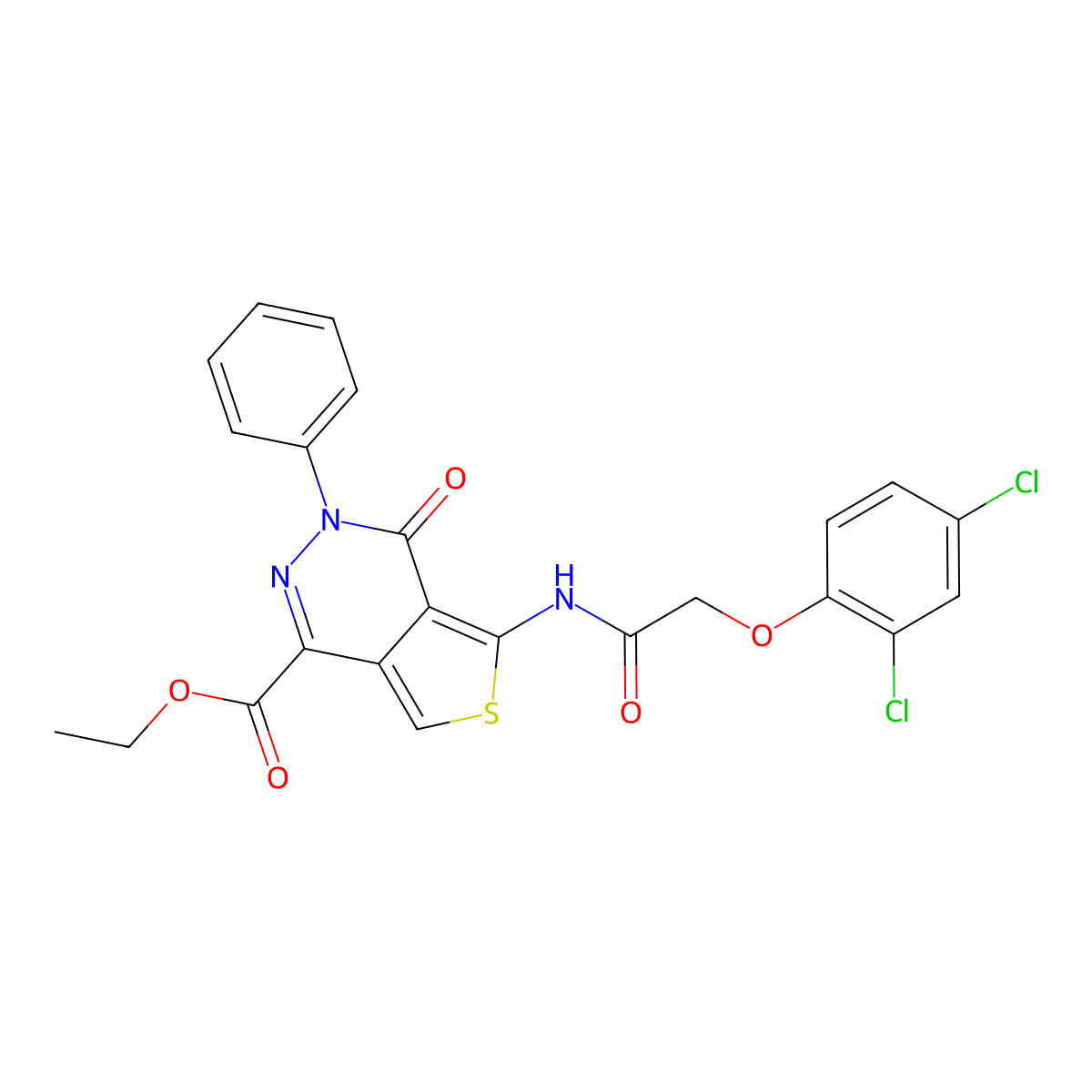 Ethyl 5-[[2-(2,4-dichlorophenoxy)acetyl]amino]-4-oxo-3-phenylthieno[3,4-d]pyridazine-1-carboxylate molecular structure, CAS 851947-50-7